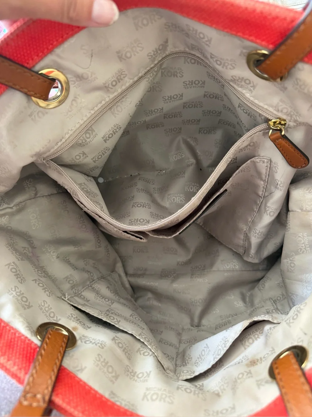Michael Kors Red Canvas Tote with Brown Leather Straps